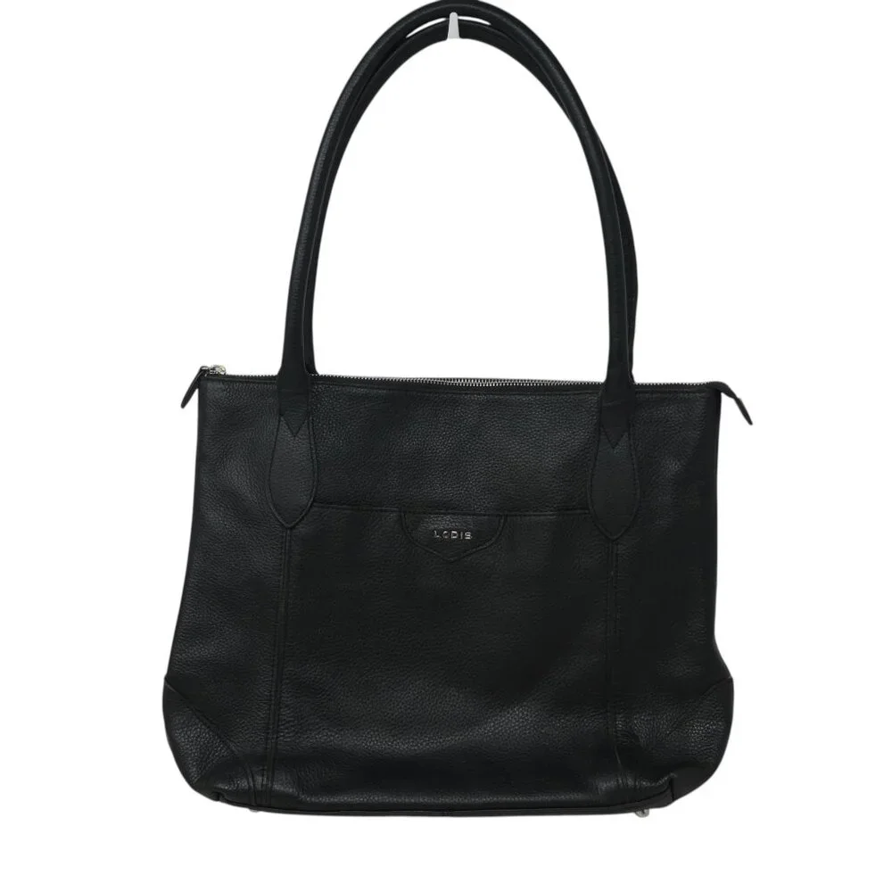 Lodis Black Pebbled Leather Tote Shoulder Bag Purse